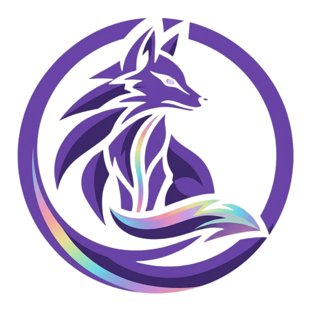 Echo, a violet fox emblem with an aurora-coloured tail